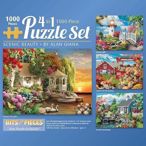 Bits and Pieces - 4-in-1 Multi-Pack - 1000 Piece Jigsaw Puzzles for Adults-Each Measures 20 x 27 (51cm x 69cm)-Scenic Beauty by Artist Alan giana