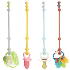 Smautolife Toy Safety Straps 4Pk Stretchable Silicone Pacifier Clips Baby Toddler Teether Bottle Harness Straps For Strollers,High Chair,Shopping Cart,Cribs,Exersaucer