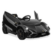 Kidzone Kids Electric Ride On 12V Licensed Lamborghini Sian Roadster Battery Powered Sports Car Toy With 2 Speeds, Parent Control, Sound System, Led Headlights & Hydraulic Doors - Black