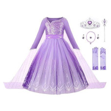 Jerrisapparel Girl Snow Party Dress Princess Costume Halloween Cosplay Dress Up (Purple With Accessories, 7)