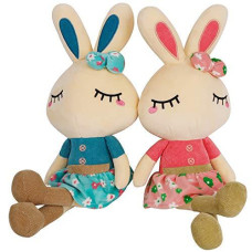 Cllayees Set Of 2 Easter Plush Bunny Rabbit, 18.3 In Doll Rabbit Stuffed Animal Huggable Rabbit Christmas Easter Girls' Gift Room Decorations, Pink & Blue