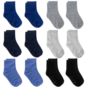 Tenpluszero 12 Pairs Non Slip Toddler Socks crew Socks with grips for Baby Boys girls (Multicolor A, 4T6T)