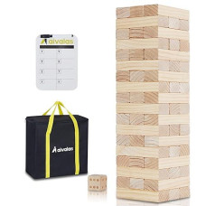 Aivalas Giant Tumble Tower, Wooden Stacking Block Game With Scoreboard&Carrying Bag, Classic Outdoor Backyard Lawn Game For Kids Adults Family (4.2Ft)- 56 Pieces