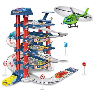 Unih City Ultimate Garage Toys For Boys, Tower Toy Cars Garage With Electric Elevator, Race Car Track Toys For 5+ Year Old Boys