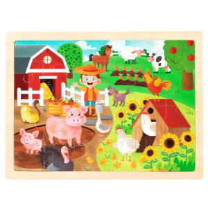 Synarry 24 Pieces Puzzles For Kids Ages 3-5, Farm Wooden Jigsaw Puzzles With Storage Tray, Educational Preschool Puzzles Toys Set For Toddler Boys And Girls