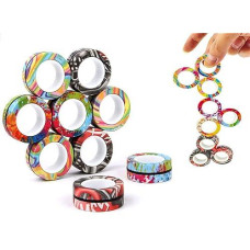 Aheye 9Pcs Magnetic Rings Fidget Toy Set,Idea Adhd Fidget Toys, Cool Fidget Spinners For Adhd Anxiety Relief Therapy, Decompression Finger Magnetic Toys