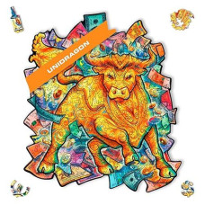 Unidragon Original Wooden Jigsaw Puzzles - Prosperous Bull, 211 Pcs, Medium 9.8"X11.4", Beautiful Gift Package, Unique Shape Best Gift For Adults And Kids