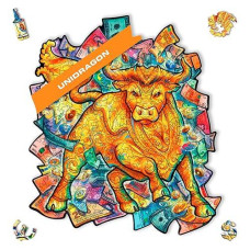 Unidragon Original Wooden Jigsaw Puzzles - Prosperous Bull, 298 Pcs, King Size 12.2X13.8, Beautiful Gift Package, Unique Shape Best Gift For Adults And Kids
