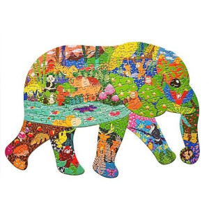Puzzles For Kids Ages 4-8,8-10 And Adults, Elephant Animal Shaped Jigsaw Puzzles 200 Pieces For Wall Home Decor