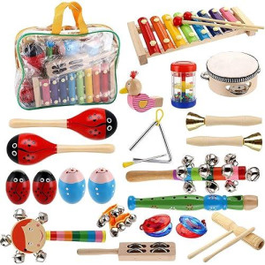 Yopay Toddler Musical Instruments, Kids Wooden Percussion Instruments Toys, Baby Rhythm Music Education Toys Set For Preschool Educational Early Learning, Boys And Girls With Storage Bag