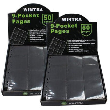 Wintra 1800 Pockets Trading Card Pages, 9-Pocket Side-Loading Card Sleeves Protectors, Sports Card Collector Album Sheets For Ring Binder(100 Background Pages)