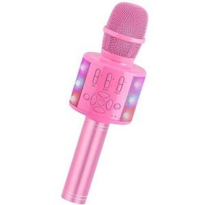 Amazmic Kids Karaoke Microphone Machine Toy Bluetooth Microphone Portable Wireless Karaoke Machine Handheld With Led Lights, Gift For Children Adults Birthday Party, Home Ktv(Pink)