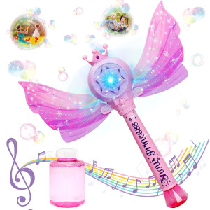 Sitodier Bubble Machine For Kids | Princess Bubble Wand Blower For Girls With Wings 1000+ Bubbles Per Minute | Outdoor Indoor Bubbles Maker Toys With Music And Light For Kids Girls
