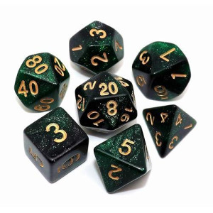 Creebuy Polyhedral Dnd Dice Set Glitter Dice For Dungeon And Dragons D&D Rpg Role Playing Games Green Mix Black Nebula Dice