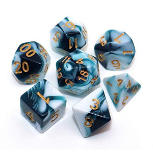 D&D Dice Set Teal White Dice For Dungeon And Dragons Dnd 7-Die Rpg Dice D20 D12 D% D10 D8 D6 D4