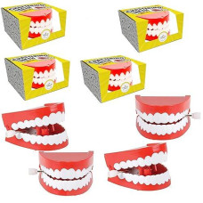 The Dreidel Company Wind Up Teeth Chomping & Chattering Teeth Toys For Kids Birthday Party Favors, Novelty And Gag Gifts, 2.5" Inches (4-Pack)