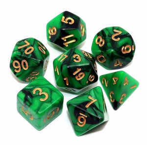Creebuy Green Mix Black Dice Set Dnd Polyhedral Dice For Dungeon And Dragons D&D Rpg Role Playing Games 7-Die Set
