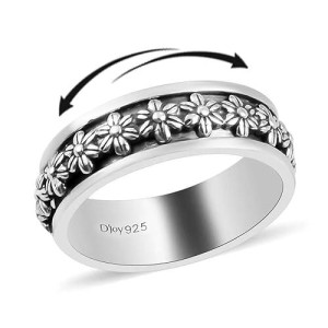 Shop Lc Spinner Ring For Women - Spinning Anxiety Ring For Men - Wedding Band 925 Sterling Silver Platinum Plated Daisy Flower Jewelry Stress Relief Gifts For Women Size 8 Engagement Bridal