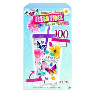 Fashion Angels Fresh Vibes Diy Sticker Tumbler - (12690) Design Your Own Tumbler With Waterproof Vinyl Stickers, Cute Fun Gifts For Girls, Straw Tumbler For Ages 8 And Up