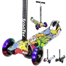 Kick Scooter For Kids, 3 Wheels Toddlers Scooter For 6 Years Old Boys Girls Learn To Steer, Kids Scooter 4 Adjustable Height, Extra-Wide Deck, Flashing Wheel Lights For Children Gifts
