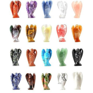 Mixed 6Pcs Beautiful Carved Crystal Figurine Angel Reiki Healing Statue 1.6" Pocket Guardian Gemstone(6Materials Of Angels)