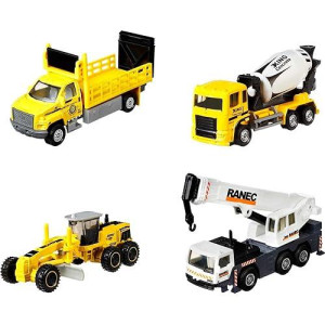 Matchbox Working Rigs 4-Pack, Set Of 4 Toy Construction Trucks & Equipment With Moving Parts (Styles May Vary)
