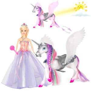 Yellow River 2023 Rainbow Braided Hair Unicorn Princess Doll Playset, 12 Fashion Fairy Tale Doll, Color Change White Unicorn Toy Doll With Horse Mane Brush, Unicorn Gift For Girls