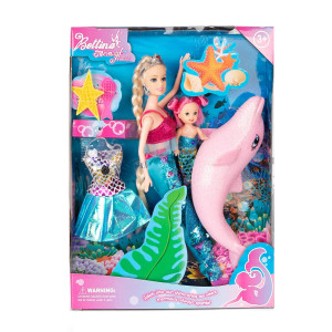 Yellow River 2023 Mermaid Princess Doll Playset, Color Changing Mermaid Tail By Reversing Squins, 12 Fashion Dress Doll With 3 Little Mermaid Dolphin And Accessories, Mermaid Gift For Girls