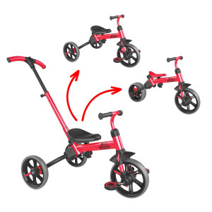 Yvolution 3 In 1 Toddler Trike Velo Flippa Push Tricycle Toddler Balance Bike With Parent Steering Push Handle For Boys Girls 2-5 Years Old (Red)