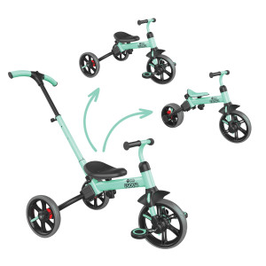 Yvolution 4 In 1 Flippa Toddler Trike With Parent Steering Push Handle, Toddler Balance Bike With Removable Pedals For Boys Girls 2-5 Years Old (Teal)