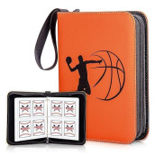 Clovercat 4 Pocket Waterproof Trading Card Binder, Trading Album Display Holder, Expandable, 720 Double Sided Pocket Album, Compatible With Gaming Cards (4 Pocket, 400 Cards, Basketball Theme, Orange)