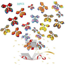 30 Pcs Magic Flying Butterfly Fairy Flying Toys Wind Up Rubber Band Powered Butterfly Toys Decoration For Colorful Bookmark And Greeting Card Surprise Gift