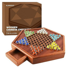 Upgraded Wooden Chinese Checkers With Drawers | 12.7 Inches Wooden Board Game| Includes 60+12 Colorful Glass Marbles | Easy Grasping For Adults And Kids