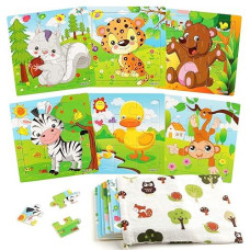 Synarry 6 Pack Wooden Jigsaw Puzzles For Kids Ages 2-5 Years Old, 9 Pieces Toddlers Animal Puzzles, Educational Preschool Learning Toys For Children Boys And Girls, Best Kids Puzzle Toys & Gifts