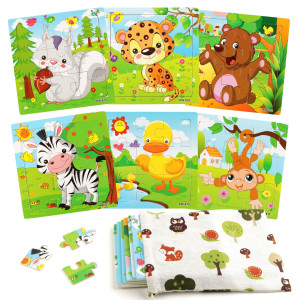 Synarry 6 Pack Wooden Jigsaw Puzzles For Kids Ages 2-5 Years Old, 9 Pieces Toddlers Animal Puzzles, Educational Preschool Learning Toys For Children Boys And Girls, Best Kids Puzzle Toys & Gifts