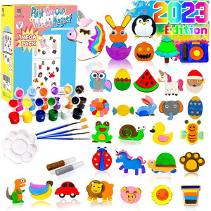 Y Yofun Paint Your Own Wooden Magnet - 40 Wood Painting Craft Kit And Art Set For Kids, Art And Craft Supplies Party Favors For Boys Girls Age 4 5 6 7 8, Easter Crafts & Basket Stuffers