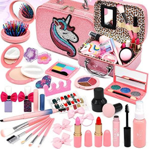 Kids Washable Makeup Kit For Girl - Kids Makeup Kit Toys For Girls Little Girls Makeup Kit, Toddler & Non-Toxic Make Up Set, Real Makeup Child Princess,Age 3-12 Year Old Birthday Gift 30Pcs