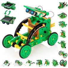 Solar Robot Kit For Kids, 14-In-1 Educational Stem Science Toy, Solar Power Building Kit Diy Assembly Battery Operated Robotic Set For Kids, Teens And Science Lovers(Battery Include) - Green