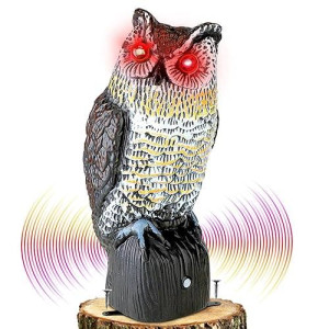 Plastic Owl to Keep Birds Away,Owl Scarecrows with Flashing EyesFrightening Sound,Owl for Bird control for garden Yard Outdoor