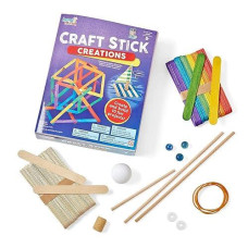 Hand2Mind Craft Stick Creations, 10 Science Experiments, Activity Book For Kids Ages 9-12, Jumbo Craft Stick Kit With Arts And Crafts Supplies, Stem Toys, Colored Popsicle Sticks For Stem Activities - 93397