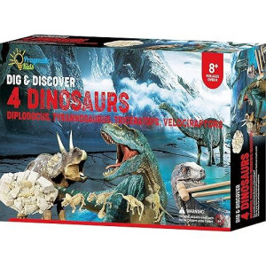 4In1 Jumbo Dino Digging Kit! Educational Dinosaur Digging Fossil Skeleton Kit For Kids. 4 Different Dinosaurs: Diplodocus, Tyrannosaurus, Triceratops, Velociraptors