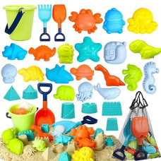 Toy Life 30 Pcs Beach Sand Box Toys For Kids Toddlers 3 6 8 12, Sand Castle Kit Toys For Beach, Sandbox Toys, Sand Castle Molds, Travel Beach Toy Set, Sand Bucket And 2 Shovel For Kids With Mesh Bag