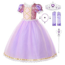 Jerrisapparel Girls Princess Costume Birthday Party Cosplay Purple Dress With Accessories (Purple With Accessories, 7)