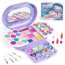 Barhee Kids Makeup Kit For Girls,Washable Real Makeup Set For Little Girls,Fold Out Makeup Palette With Mirror And Secure Close - Safety Tested- Non Toxic