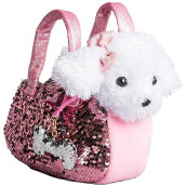 Little Jupiter Pet Plush Set With Purse W/Reversible Sequins & Charm - Stuffed Animal Toy For Kids Ages 4-5 - 6-7 - Stuffed Animal Purse - Stuffed Animals For Girls - (White Labradoodle)