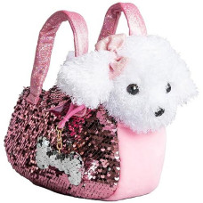 Little Jupiter Plush Dog Pet Carrier Set With Purse With Reversible Sequins & Charm - Labradoodle Stuffed Animal Puppy For Girls - Stuffy - Toy For Kids Ages 3-4 - 5-6 - 7 - Valentine Stuffed Animals