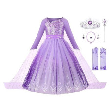 Jerrisapparel Girl Snow Party Dress Princess Costume Halloween Cosplay Dress Up (Purple With Accessories, 3T)