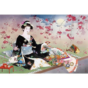 Funnybox Black Kimono Beauty Paintings By Haruyo Morita- Wooden Jigsaw Puzzles 1000 Piece For Teens And Family