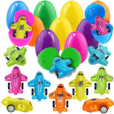 12 Pack Easter Eggs PreFilled with Pull Back Airplanes Toys, Egg Surprise Toys for Easter Basket Stuffers, Easter Egg Fillers, Easter Party Favors, Easter Basket Filler, Easter Egg Hunt Prize Toys