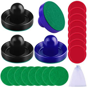 Uratot Air Hockey Pushers And Air Hockey Pucks Air Hockey Paddles, Goal Handles Paddles Replacement Accessories For Game Tables(4 Pushers, 8 Red Pucks And 8 Green Pads)